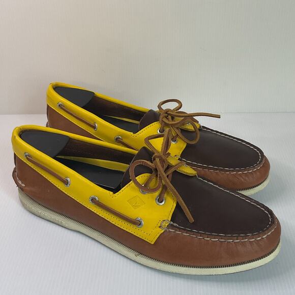 Sperry Top-Sider Leather Brown Yellow Upper Nautical   Boat Shoes Men’s Size 11 - Picture 1 of 11
